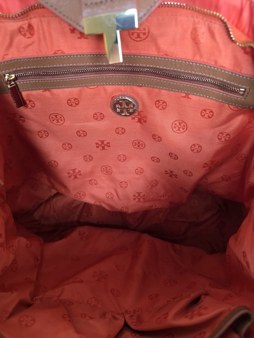 Tory Burch Orange Tote with Brown Accents